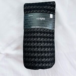 New York & Company NEW City Tights Black and Gray Textured Diamond Print Size L